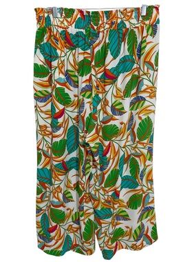 Rose & Olive Pants Womens 1X Floral Wide Leg Palazzo Pockets Tropical Resort